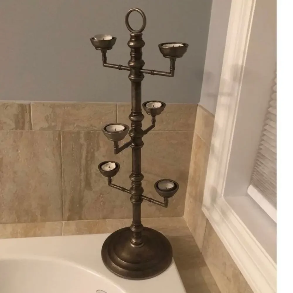 Vintage Style Pottery Barn Metal Candleholder Multi-Tier Candelabra Accent Decor